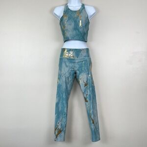 Old Navy Active Powersoft Set Girls XL Top Leggings High Rise Go Dry Gold Marble